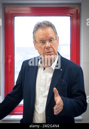 CIMEDE CEO Alain Klinkenberg pictured at a press conference organised by Atelier de l'Avenir in Grace-Hollogne with the brother of Liege's shooting Benjamin Herman, Wednesday 20 June 2018, in Grace-Hollogne. Some media announced this morning a searching warrant for Dimitri Herman. Press conference was organised to claim there is no such saerching, Dimitri was only heard by police as a witness after the shooting involving his brother. BELGA PHOTO BENOIT DOPPAGNE Stock Photo