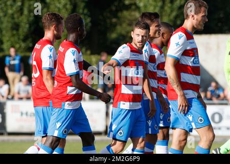 Der Club Ivan Tomecak feiert nach einem Treffer bei einem freundlichen Spiel, dem ersten der neuen Saison 2018-2019 für Club Brügge, zwischen KFC Heist und Club Brügge, in Heist-Aan-Zee, Freitag, den 22. Juni 2018. BELGA FOTO KURT DESPLENTER Stockfoto