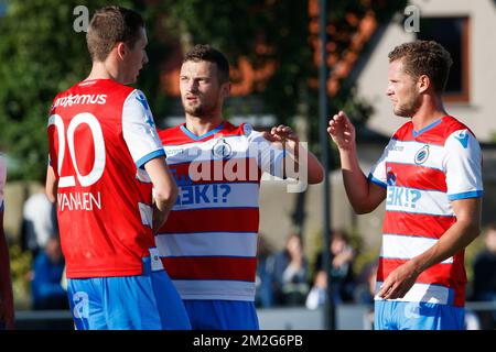 Der Club Ivan Tomecak feiert nach einem Treffer bei einem freundlichen Spiel, dem ersten der neuen Saison 2018-2019 für Club Brügge, zwischen KFC Heist und Club Brügge, in Heist-Aan-Zee, Freitag, den 22. Juni 2018. BELGA FOTO KURT DESPLENTER Stockfoto