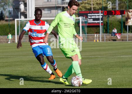 Krepin Diatta des Clubs kämpft um den Ball bei einem freundlichen Spiel, dem ersten der neuen Saison 2018-2019 für Club Brügge, zwischen KFC Heist und Club Brügge, in Heist-Aan-Zee, Freitag, den 22. Juni 2018. BELGA FOTO KURT DESPLENTER Stockfoto