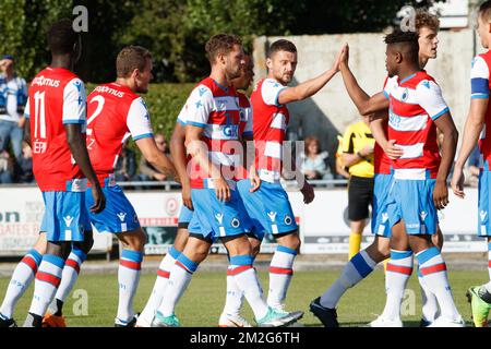 Der Club Ivan Tomecak feiert nach einem Treffer bei einem freundlichen Spiel, dem ersten der neuen Saison 2018-2019 für Club Brügge, zwischen KFC Heist und Club Brügge, in Heist-Aan-Zee, Freitag, den 22. Juni 2018. BELGA FOTO KURT DESPLENTER Stockfoto