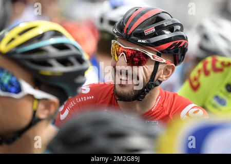 Die belgische Jelle Vanendert von Lotto Soudal wurde vor dem Start der belgischen Radmeisterschaft der männlichen Elite in Binche, einem 223,6 km langen Rennen, am Sonntag, den 24. Juni 2018, in Binche gefilmt. BELGA FOTO YORICK JANSENS Stockfoto