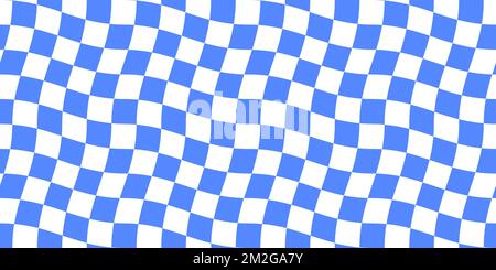 Groovy psychedelisches, wellenförmiges Schachbrett, nahtloses Muster. Hippie-verdrehter Gingham-Schachbretthintergrund. Checker Retro psychedelische nahtlose Textur Stock Vektor