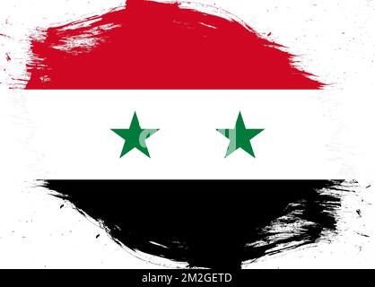 Syrische Flagge auf Hintergrund des Grunge-Pinsels in Notlage Stockfoto