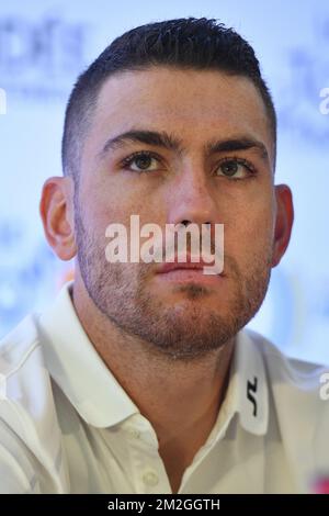 Neuseeländischer Patrick Bevin vom BMC Racing Team wurde auf einer Pressekonferenz des Fahrradteams BMC im Vorfeld der 105.. Ausgabe des Radrennen Tour de France am Donnerstag, den 05. Juli 2018 in Mouilleron-Le-Captif, Frankreich, vorgestellt. Die diesjährige Tour de France findet vom 7.. Juli bis 29.. Juli statt. BELGA FOTO DAVID STOCKMAN Stockfoto