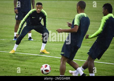 Brasiliens Neymar wurde am Donnerstag, den 05. Juli 2018, während eines Trainings der brasilianischen Nationalmannschaft in Kazan, Russland, gezeigt. Morgen treffen sie die belgische Nationalmannschaft, die Red Devils, im Viertelfinale der FIFA-Weltmeisterschaft 2018. BELGA FOTO LAURIE DIEFFEMBACQ Stockfoto