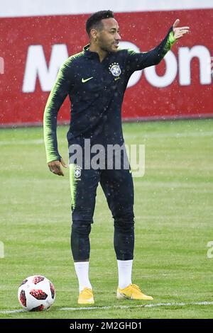 Brazil's Neymar pictured in action during a training session of the Brazil national soccer team in Kazan, Russia, Thursday 05 July 2018. Tomorrow they will meet Belgian national team the Red Devils in the quarter-finals of the FIFA World Cup 2018. BELGA PHOTO LAURIE DIEFFEMBACQ Stock Photo