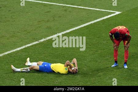 Der belgische Nacer Chadli reagiert während eines Fußballspiels zwischen der belgischen Fußballnationalmannschaft Red Devils und Brasilien in Kazan, Russland, Freitag, den 06. Juli 2018, dem Viertelfinale der FIFA-Weltmeisterschaft 2018. BELGA FOTO LAURIE DIEFFEMBACQ Stockfoto