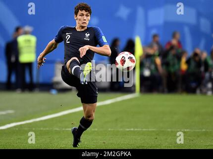 France's Benjamin Pavard pictured in action during the semi final match between the French national soccer team 'Les Bleus' and Belgian national soccer team the Red Devils, in Saint-Petersburg, Russia, Tuesday 10 July 2018. BELGA PHOTO DIRK WAEM Stock Photo