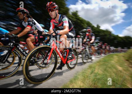 New Zealand's Patrick Bevin of BMC Racing pictured in action during the fifth stage of the 105th edition of the Tour de France cycling race, from Lorient to Quimper (204,5 km), in France, Wednesday 11 July 2018. This year's Tour de France takes place from July 7th to July 29th. BELGA PHOTO DAVID STOCKMAN - FRANCE OUT Stock Photo