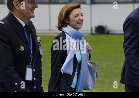 Der französische Verteidigungsminister Florenz Parly zeigte am zweiten Tag des Gipfels der Militärallianz der NATO (Nordatlantikvertrags-Organisation) am Donnerstag, den 12. Juli 2018, in Brüssel ein Bild. BELGA-FOTOPOOL PABLO GARRIGOS CUCARELLA Stockfoto
