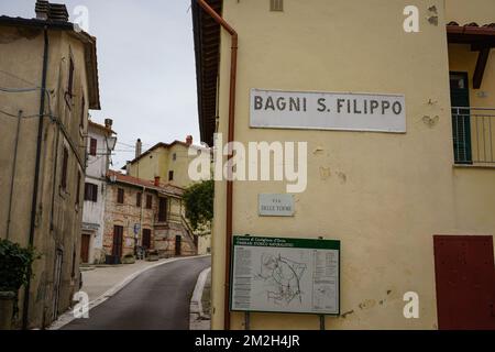 Die Kurstadt Bagni San Filippo in der Toskana, Italien Stockfoto