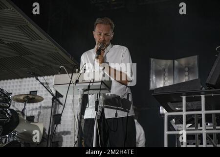 Stephen Dewaele von der E-Rock-Band Soulwax im Konzert beim Nice Jazz Festival. | Stephen Dewaele de Soulwax Groupe de Rock électronique en concert au Nice Jazz Festival. 21/07/2018 Stockfoto