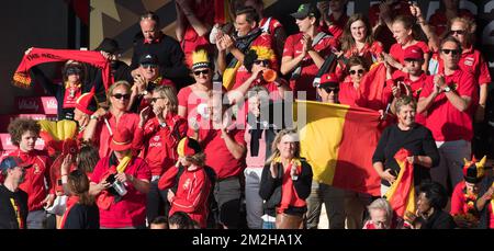 Belgium's fans pictured during the game between Japan and Belgium in group D at the Hockey Women's World Cup, in London, UK, Saturday 28 July 2018. The Hockey Women's World Cup takes place from 21 July to 05 August at the Lee Valley Hockey Centre in London. BELGA PHOTO BENOIT DOPPAGNE Stock Photo