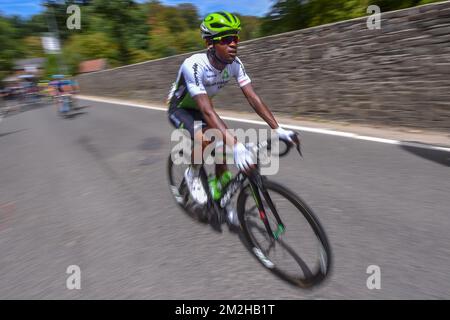 Nicholas Dlamini of Team Dimension Data pictured in action during the second stage of the Tour De Wallonie cycling race, 167,2 km from Villers-la-Ville to Namur, on Sunday 29 July 2018. BELGA PHOTO LUC CLAESSEN Stock Photo