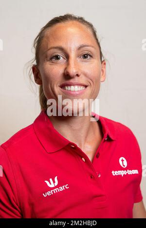 Belgische Eline Berings wurde auf einer Pressekonferenz des belgischen Leichtathletikverbands KBAB/LBFA im Vorfeld der Europameisterschaft am Montag, den 30. Juli 2018, in Brüssel fotografiert. Die Europameisterschaften finden vom 06. Bis 12. August 2018 in Berlin statt. BELGA FOTO JAMES ARTHUR GEKIERE Stockfoto