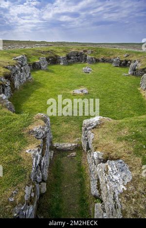 Eingang zum Stanydale Tempel, jungsteinzeitliche Stätte auf dem Festland, Shetland Islands, Schottland, Großbritannien | Stanydale Tempel, Ort Archéologique à Shetland, Ecosse 19/06/2018 Stockfoto