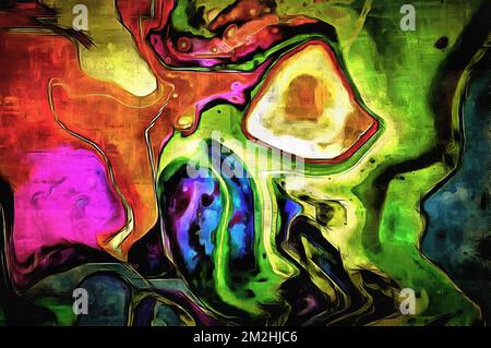 Abstrakt psychedelischen Hintergrund aus Farbe chaotisch verschwommen Flecken Pinsel Striche in verschiedenen Größen. Stockfoto