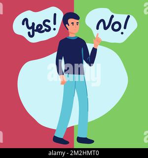 Man making choice between yes or no . Person thinking about question of good investment flat vector illustration. Financial cost, payment concept for Stock Vektor