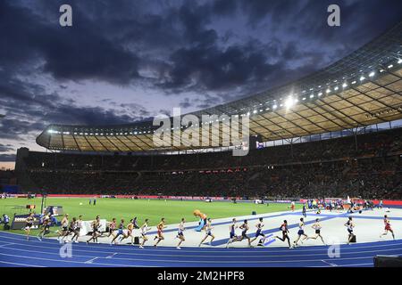 Abbildung zeigt das Finale des Herrenrenrenrenrennen 5000m bei der europäischen Leichtathletik-Meisterschaft in Berlin, Deutschland, Freitag, den 10. August 2018. Die Europameisterschaft der Leichtathletik findet vom 07. Bis 12. August in Berlin statt. BELGA FOTO JASPER JACOBS Stockfoto