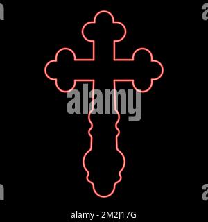 Neon Cross Trefoil Shamrock Cross Monogramm religiöse Kreuz Rot Vektordarstellung Bild flaches Licht Stock Vektor