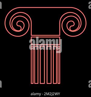 Neon column ancient style Antique classical column architecture element Pillar Greek roman column red color vector illustration image flat style light Stock Vector