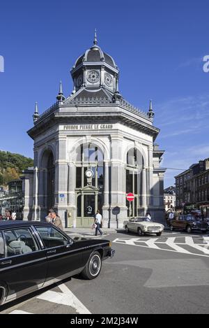 Pouhon Pierre le Grand / Peter die große Heilungsquelle in der Stadt Spa, Lüttich, Belgien | Le Pouhon Pierre-le-Grand dans la ville de Spa, Liége, Belgique 23/08/2018 Stockfoto