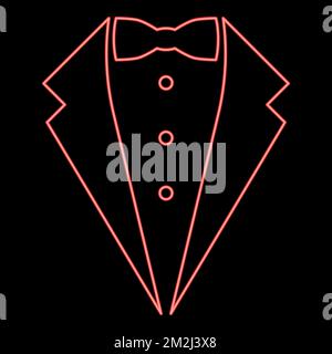 Neon Symbol Service Dinner Sakko Bogen Tuxedo Konzept Tux Schild Butler Gentleman Idee Kellner Anzug rot Farbe Vektor Illustration Bild flache Leuchte Stock Vektor