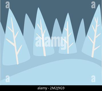 Winterlandschaft von Kiefernwald mit verschneiten Hügeln Stock Vektor