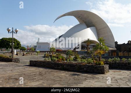 Auditorio de Tenerife „Adán Martín‘, entworfen von Santiago Calatrava, gelegen am Ufer der Innenstadt von Santa Cruz de Tenerife, Spanien. Stockfoto