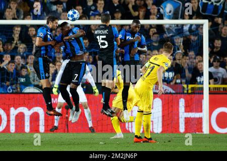 Club's Wesley Moraes fights for the ball during a game between Belgian soccer team Club Brugge KV and German club Borussia Dortmund, in Brugge, Tuesday 18 September 2018, day one of the UEFA Champions League, in group A. BELGA PHOTO KURT DESPLENTER Stock Photo