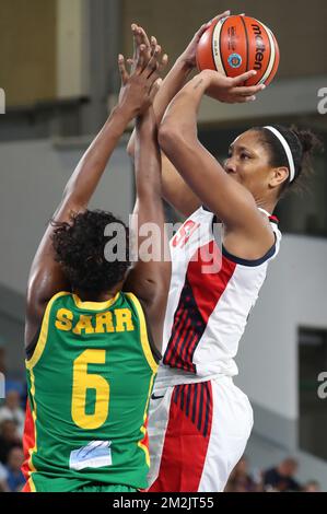 A'Ja Wilson der USA kämpft um den Ball während eines Basketballspiels zwischen den Nationalmannschaften der USA und Senegal, das am Samstag, den 22. September 2018 in Teneriffa, Spanien, dem ersten Spiel der Gruppenbühne der Frauen-Weltmeisterschaft, in Gruppe D. BELGA PHOTO VIRGINIE LEFOUR stattfindet Stockfoto