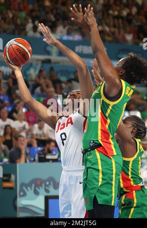 USA's Morgan Tuck fights for the ball during a basketball game between the national teams of USA and Senegal, Saturday 22 September 2018 in Tenerife, Spain, the first game of the group stage of the Women's World Champioship, in Group D. BELGA PHOTO VIRGINIE LEFOUR Stock Photo