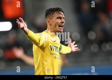 Zarko Tomasevic von Oostende reagiert während eines Fußballspiels zwischen KAS Eupen und KV Oostende am Samstag, den 22. September 2018 in Eupen, am achten Tag der belgischen Fußballmeisterschaft „Jupiler Pro League“ von 2018 bis 2019. BELGA FOTO BRUNO FAHY Stockfoto