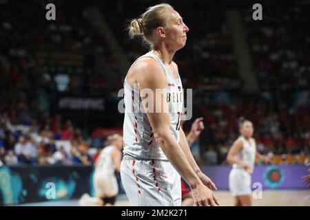 Belgische Cats Ann Wauters wirkt deprimiert während eines Basketballspiels zwischen der belgischen Nationalmannschaft „die belgischen Cats“ und den Vereinigten Staaten, im Halbfinale der FIBA Frauen-Basketball-Weltmeisterschaft am Samstag, den 29. September 2018 in Teneriffa, Spanien. BELGA PHOTO VIRGINIE LEFOUR Stockfoto