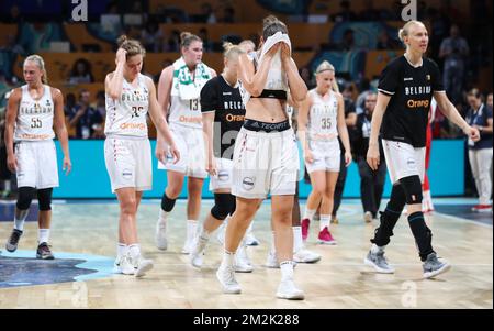 Belgische Katzen Jana Raman wirkt deprimiert nach einem Basketballspiel zwischen der belgischen Nationalmannschaft „The Belgische Katzen“ und den Vereinigten Staaten im Halbfinale der FIBA Frauen-Basketball-Weltmeisterschaft am Samstag, den 29. September 2018 in Teneriffa, Spanien. BELGA PHOTO VIRGINIE LEFOUR Stockfoto