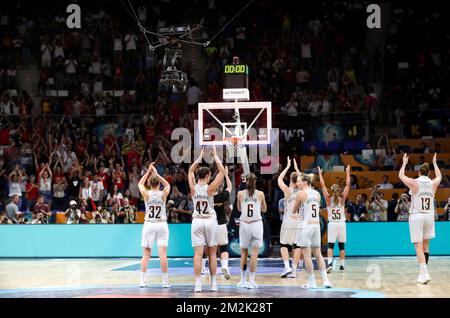 Belgian Cats pictured after a basketball game between Belgium's national team 'the Belgian Cats' and United States, in the semi finals of the FIBA women's Basketball World Cup, in Tenerife, Spain, Saturday 29 September 2018. BELGA PHOTO VIRGINIE LEFOUR Stockfoto