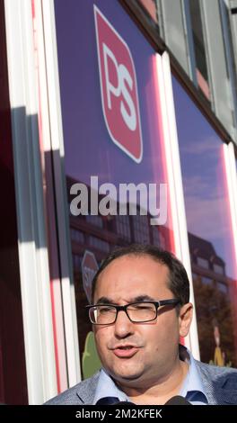 PS' head of group Ahmed Laaouej pictured after a party bureau of French-speaking Socialist party PS, Monday 15 October 2018 in Brussels, after yesterday's local and provincial elections in Belgium. BELGA PHOTO BENOIT DOPPAGNE Stockfoto