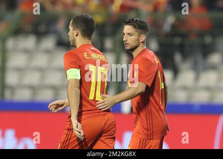 Die belgische Nationalmannschaft Dries Mertens feiert nach einem Treffer bei einem freundlichen Fußballspiel zwischen der belgischen Nationalmannschaft Red Devils und den Niederlanden am Dienstag, den 16. Oktober 2018 in Brüssel. BELGA FOTO BRUNO FAHY Stockfoto