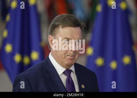 Latvia Prime Minister Maris Kucinskis pictured on the first day of the EU summit meeting, Wednesday 17 October 2018, at the European Union headquarters in Brussels. BELGA PHOTO THIERRY ROGE Stock Photo