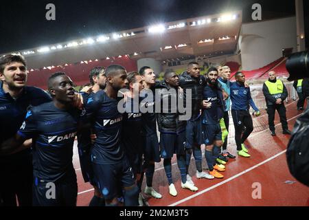 Die Spieler des Clubs feiern nach einem Spiel zwischen AS Monaco und dem belgischen Fußballteam Club Brugge KV im Fürstentum Monaco am Dienstag, den 06. November 2018, am vierten Tag der UEFA Champions League in Gruppe A. BELGA FOTO BRUNO FAHY Stockfoto