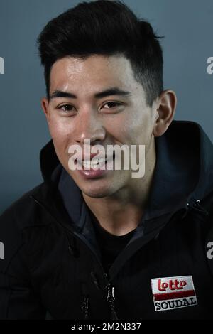 Australischer Caleb Ewan am zweiten Tag eines Pressebesuchs im Wintertrainingslager der belgischen Radmannschaft Lotto-Soudal in Mallorca, Spanien, Freitag, den 14. Dezember 2018. BELGA FOTO DIRK WAEM Stockfoto