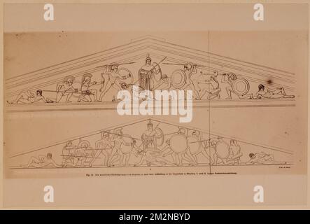 East pediment of Athena Temple in Aegina, west pediment of Athena Temple in Aegina , Antiquities, Friezes Entablature components, Pediments, Temple of Aphaia Greece. Nicholas Catsimpoolas Collection Stock Photo