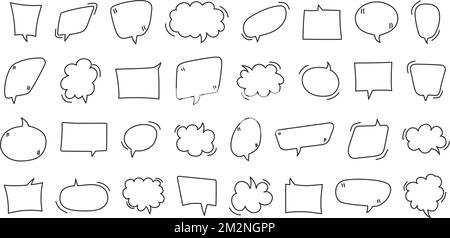 Big vector set of comic speech bubble, hand drawn, doodle blank text speech clouds in doodle style Stock Vector