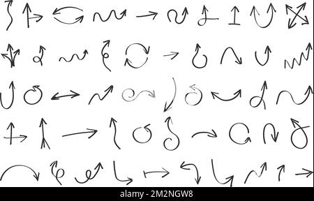Collection of hand drawn arrows. Set of simple arrows. Arrow mark icons. Big set. Stock Vector