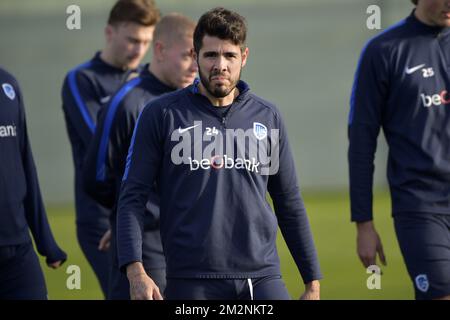 Genks Alejandro Pozuelo wurde am fünften Tag des Wintertrainingslagers der belgischen Fußballmannschaft KRC Racing Genk in Benidorm, Spanien, am Donnerstag, den 10. Januar 2019 gezeigt. BELGA FOTO YORICK JANSENS Stockfoto