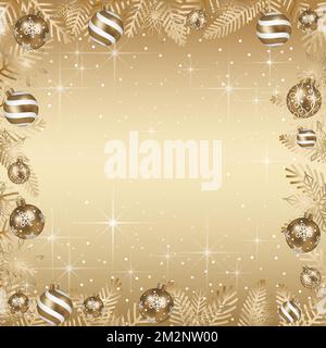 Quadratische Vektordarstellung Mit Weihnachtsbällen Und Goldenem Hintergrund. Stock Vektor