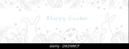 „Happy Easter Vector“-Vorlage Für Nahtlose Grußkarten Mit Textbereich. Horizontal Wiederholbar. Stock Vektor