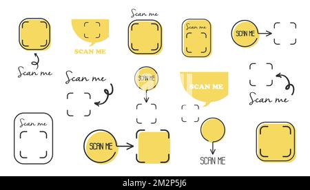 Scan me phone tag. Qr code mock up, mockup set. Barcode smartphone id icon. Cellphone qrcode banner. Stock Vektor