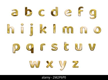 Goldenes englisches Alphabet, Kleinbuchstaben. ABC Stockfoto